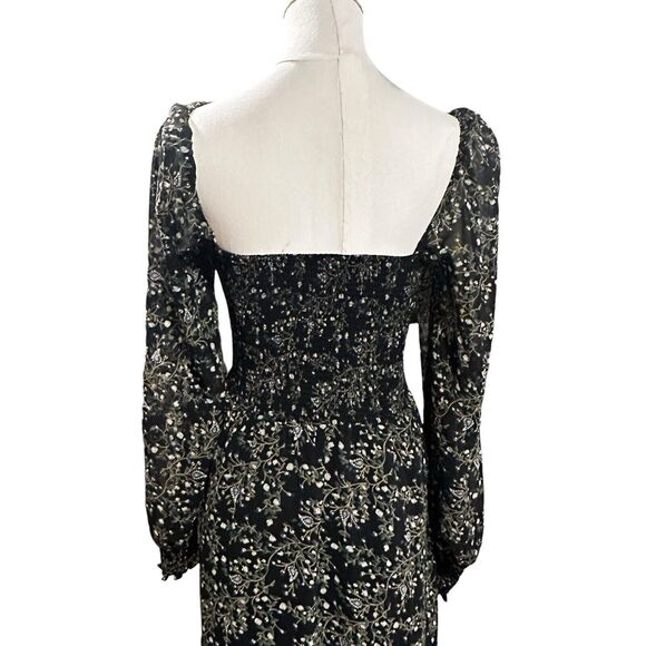 O.P.T. Black Floral Smocked Maxi Dress Whimsigoth Fairy Cottagecore Med Womens - Picture 7 of 14